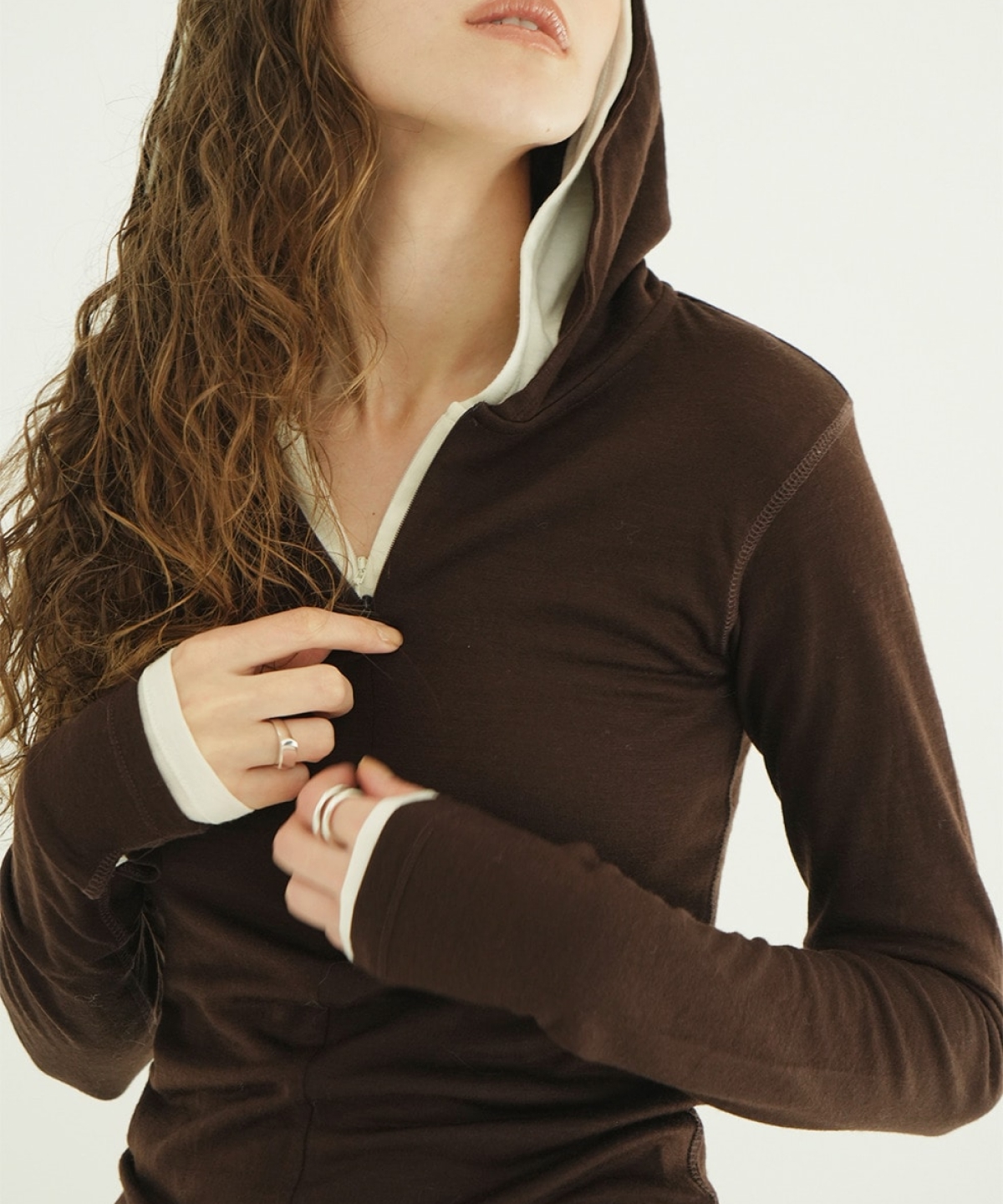 클라네 하프 집 울 후드 탑(CLANE Half Zip Wool Hooded Tops) - 2