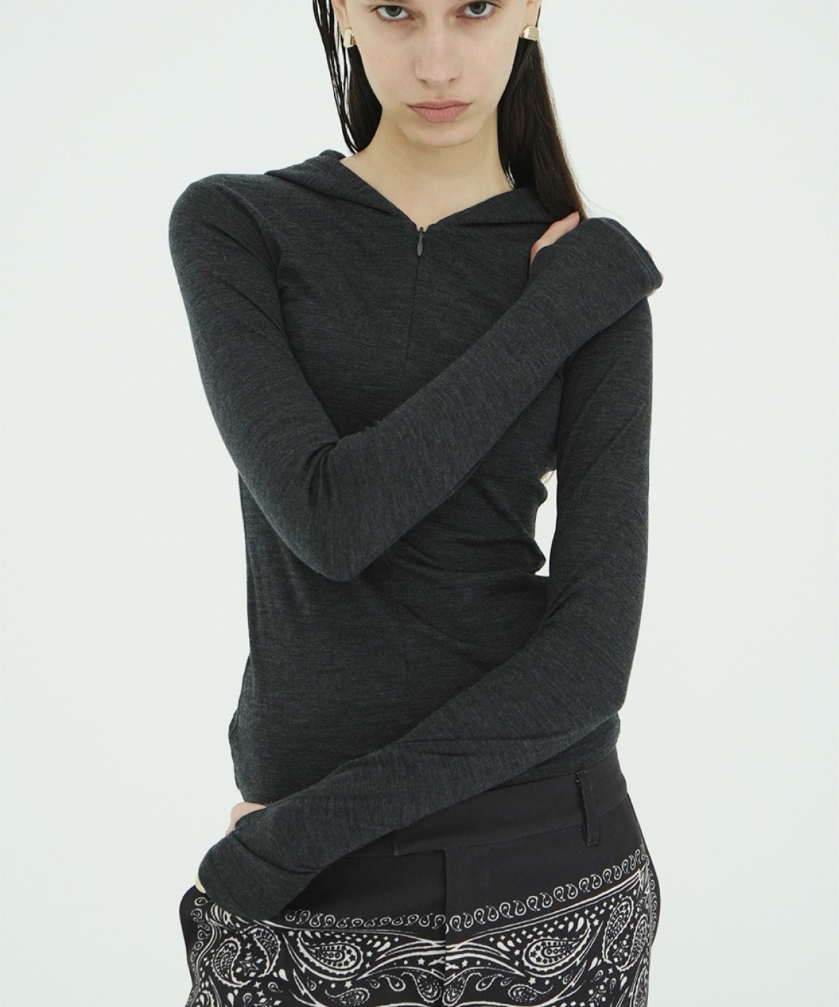 클라네 하프 집 울 후드 탑(CLANE Half Zip Wool Hooded Tops) - 3