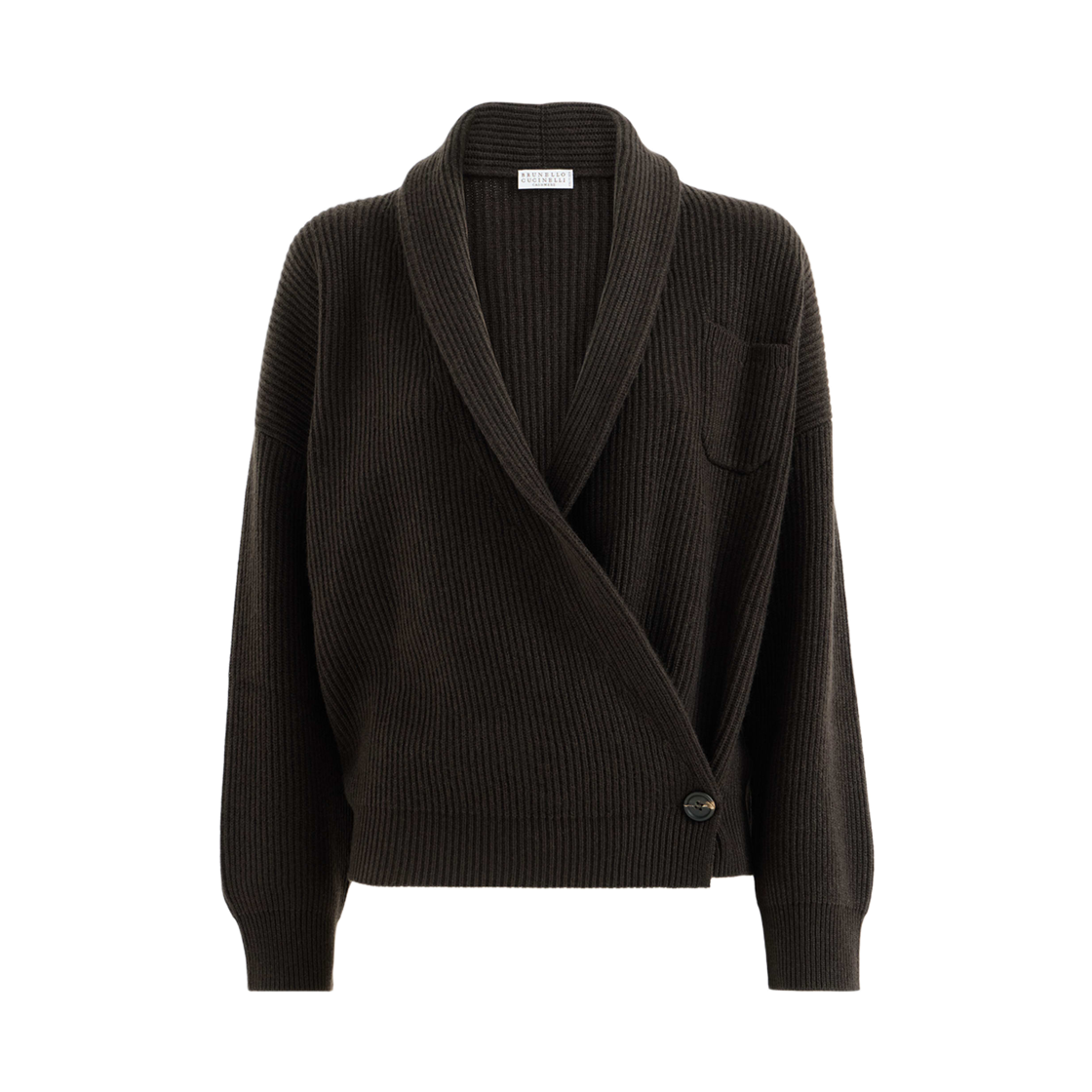 M12724306-C9792 (W) Brunello Cucinelli Cashmere English Rib Cardigan Coffee