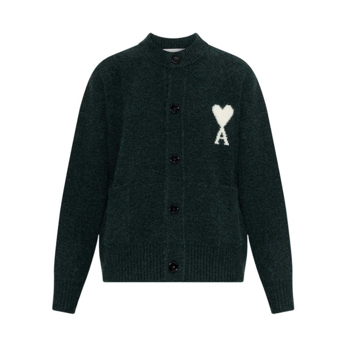 UKC366-KN0135-A279 AMI de Coeur Cardigan in Alpaca Knit Green White