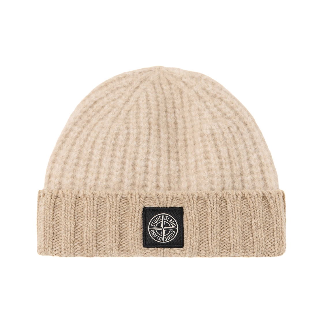 L2S15N1000-09S1N22-V0M94 Stone Island N100009 Ribbed Baby Alpaca Blend Beanie with Compass Logo Patch Biscuit Melange - 26FW