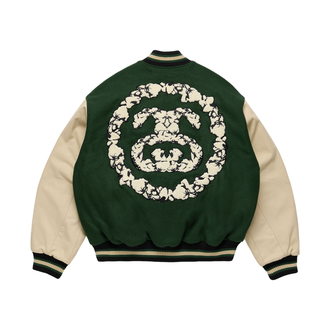 26OCB1576 Stussy x Denim Tears Varsity Jacket Green