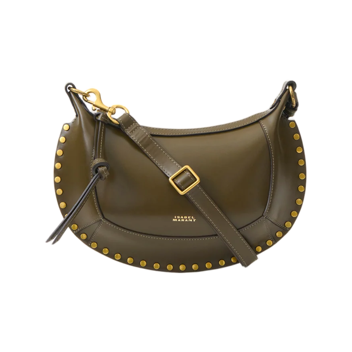 PP0003FA-A1C01M-67DO Isabel Marant Oskan Moon Bag In Leather Dark Olive
