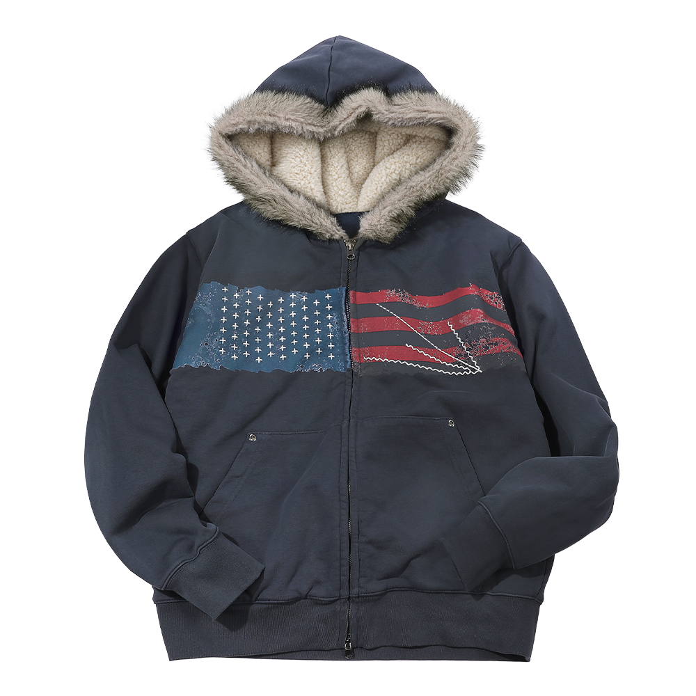 MBBFF3ZPU05IN MAINBOOTH USA Sashiko Fur Hood Zip-up INK NAVY