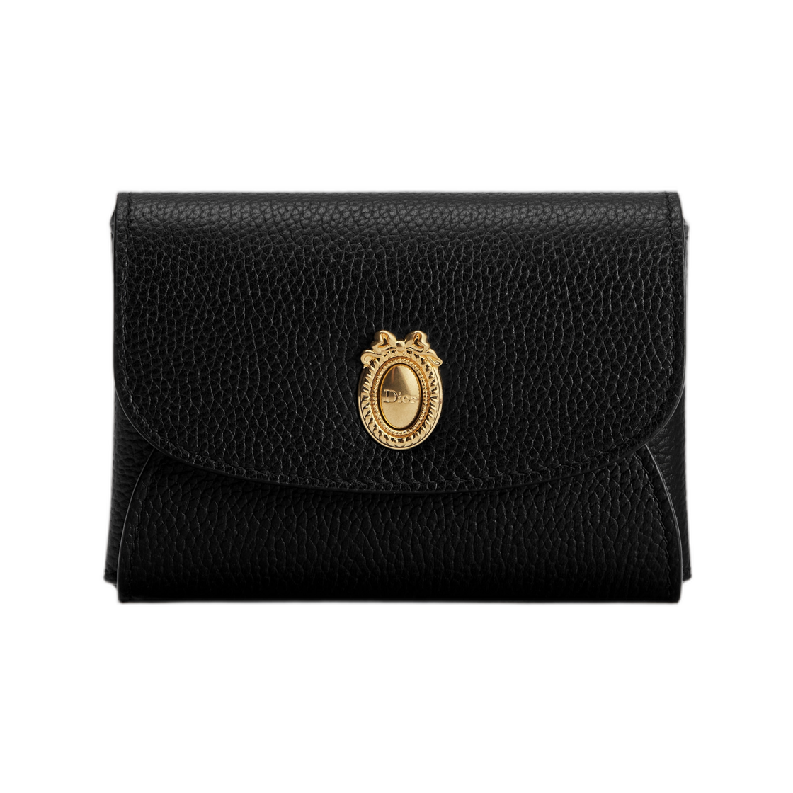 S2222QGME-M45I Dior Medaillon Daylily Card Holder Grained Calfskin Black Myosotis Blue