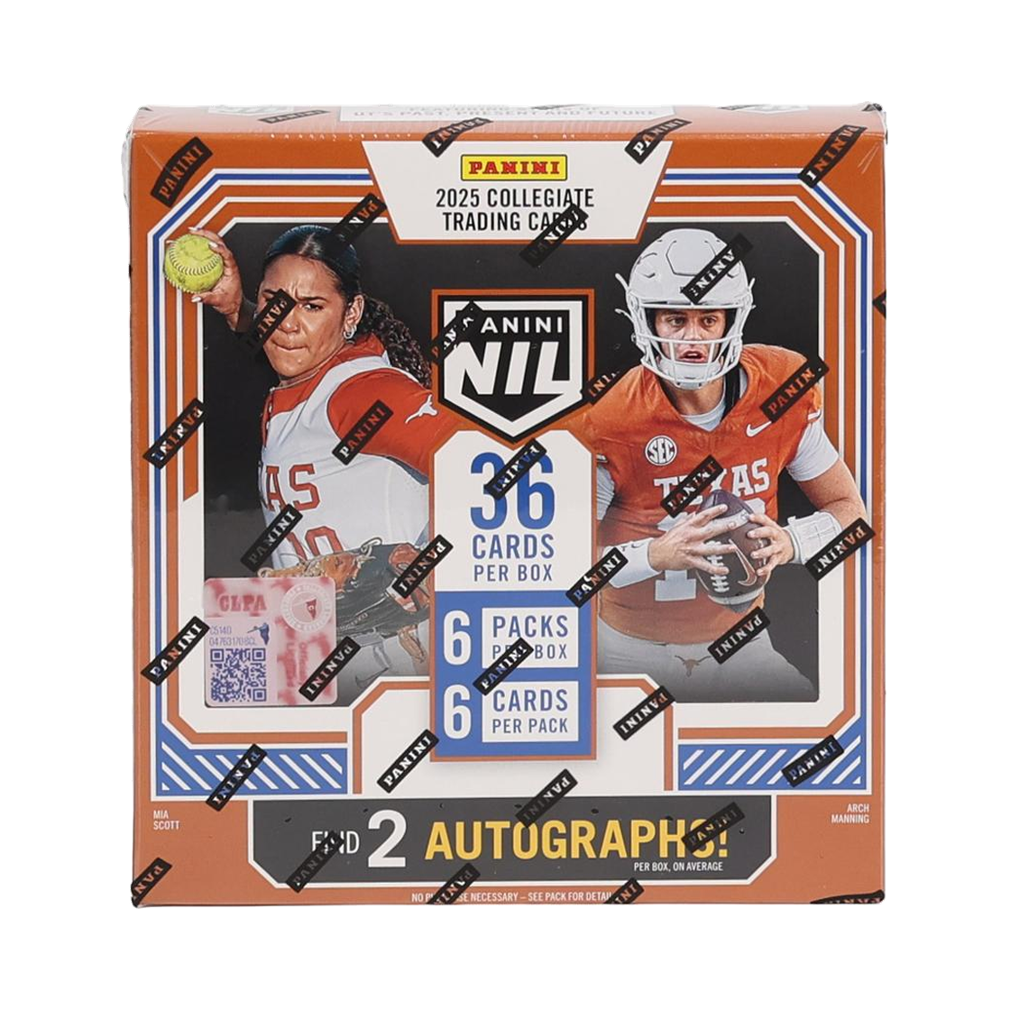 파니니 2025 텍사스 롱혼스 NIL 트레이딩 카드 하비 박스 (6팩)(Panini 2025 Texas Longhorns NIL Trading Card Hobby Box (Pack of 6)) - 1