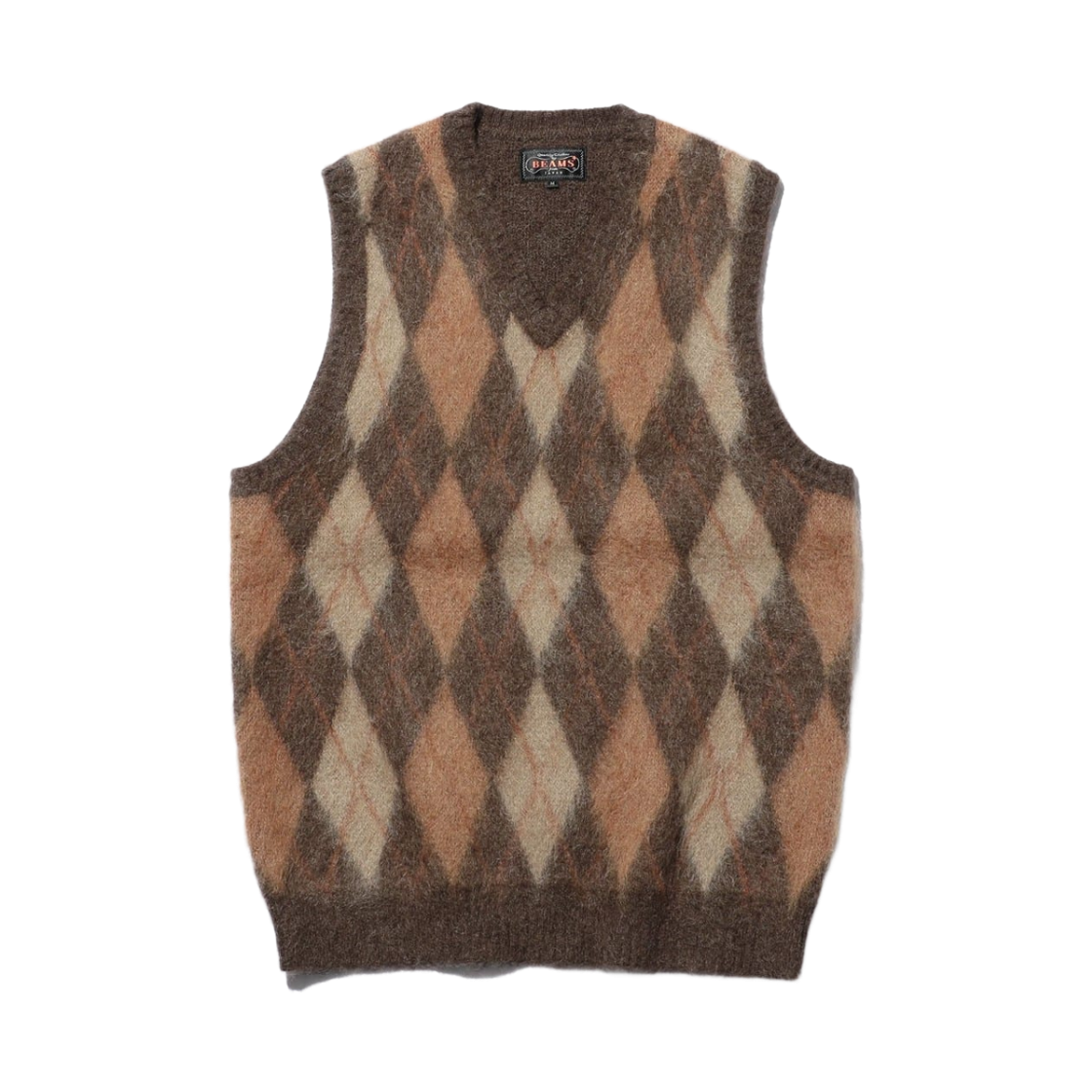 38-05-0067-048 Beams Plus Double Jacquard Argyle Pattern Mohair Knit Vest Brown