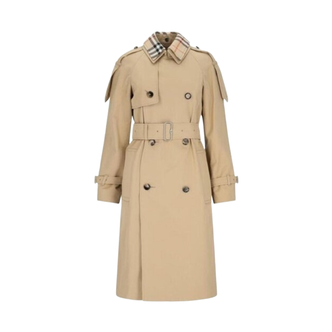 8091066 (W) Burberry Long Detachable Collar Gabardine Trench Coat Flax