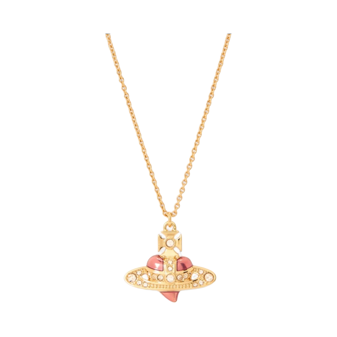 630203BM-02RA16 (W) Vivienne Westwood New Diamante Heart Necklace Gold Pink