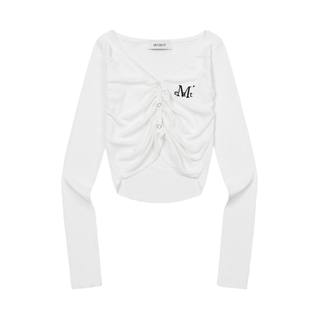 P0000CGL MUCENT Serdin Shirring Snap Button Crop Cardigan