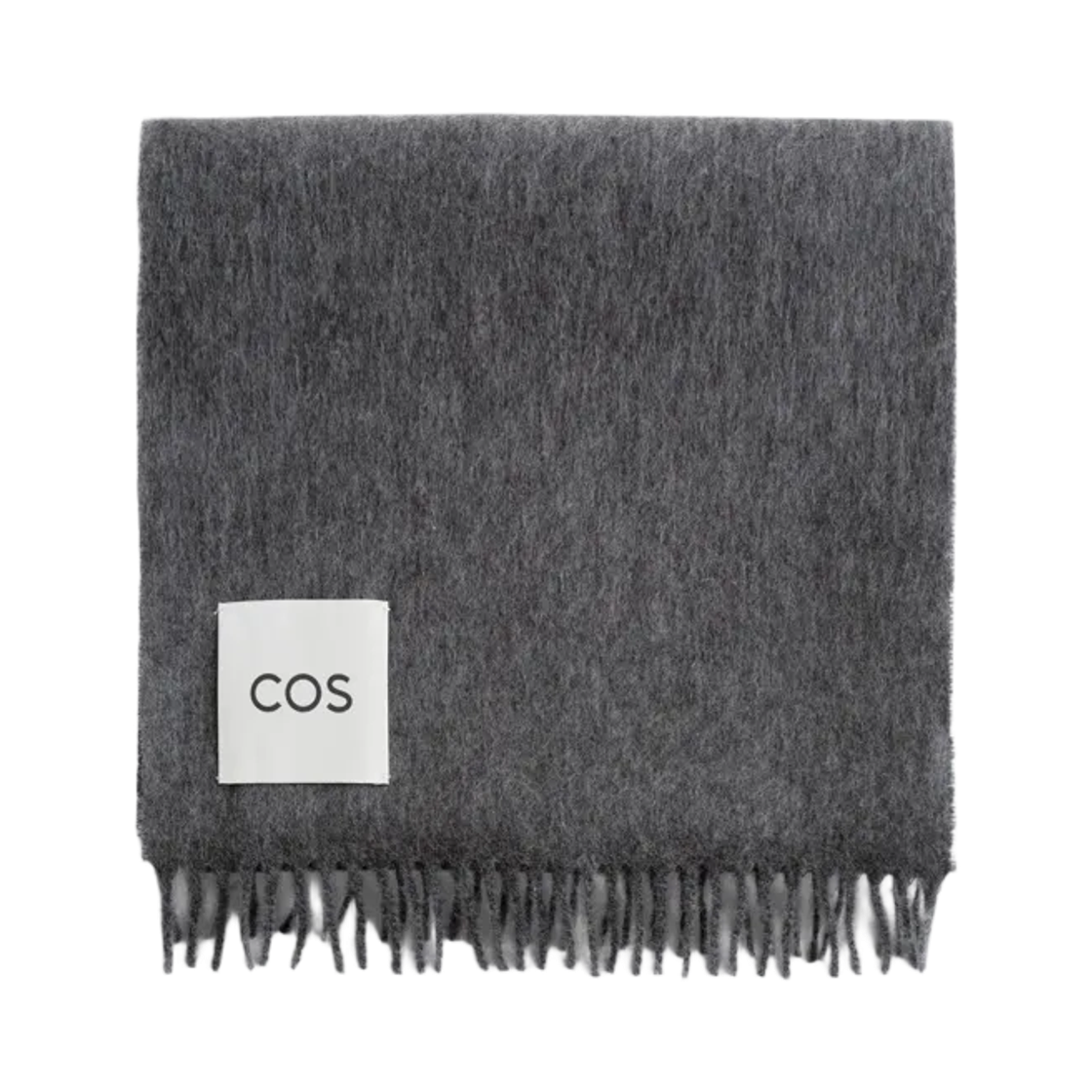 1367584001 COS Fringed Cashmere Muffler Grey Melange