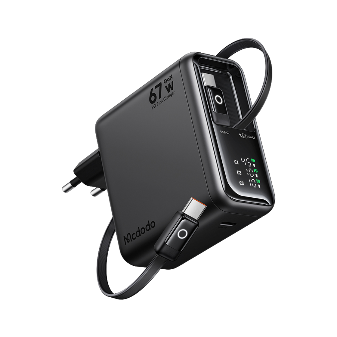 CH-354 Mcdodo 67W GaN SuperFast Multi Charger with Dual C Type Retractable Cable CH354