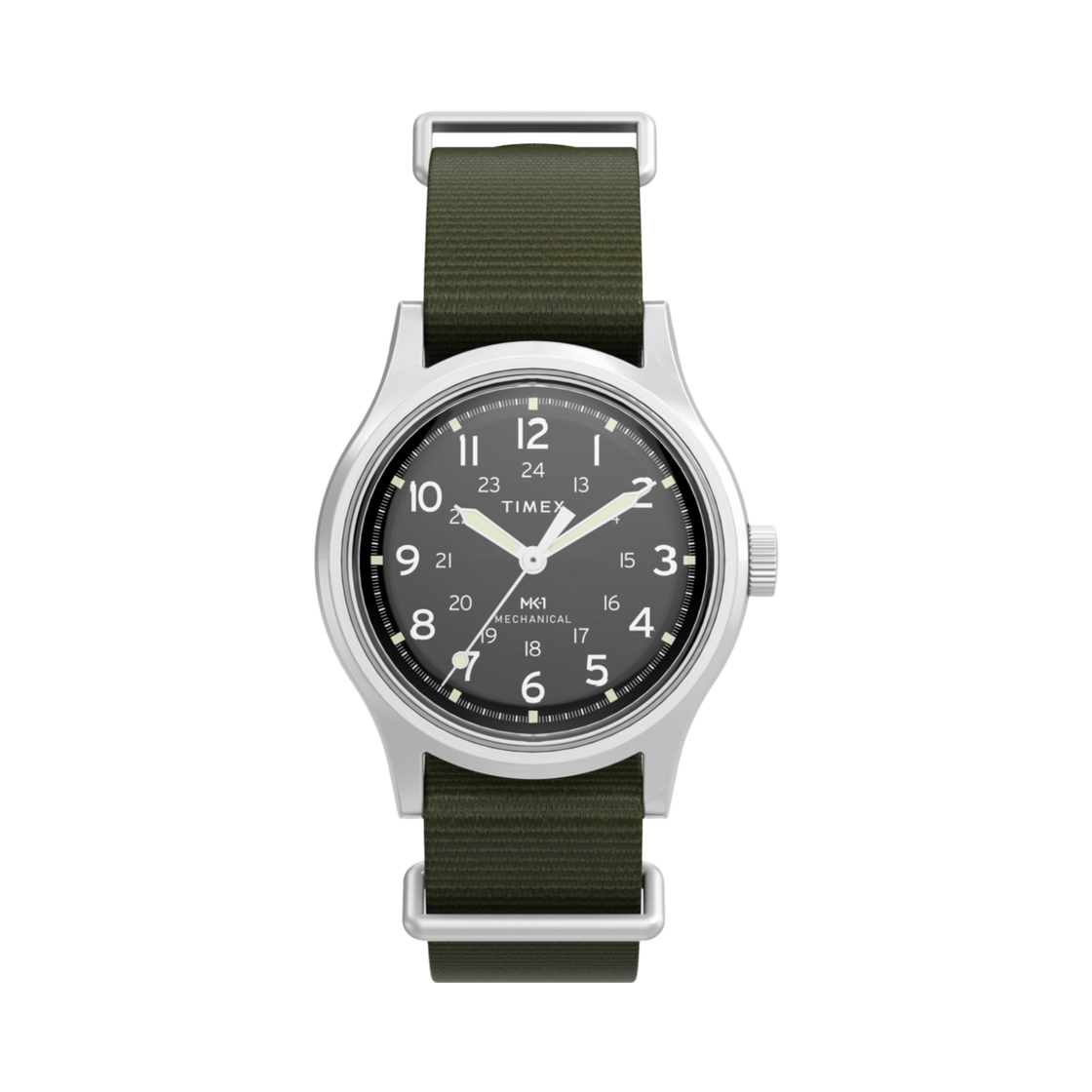 타이맥스 MK1 핸드 와인드 메카니컬 36mm 패브릭 스트랩 워치 그린 블랙(Timex MK1 Hand-Wound Mechanical 36mm Fabric Strap Watch Green Black)