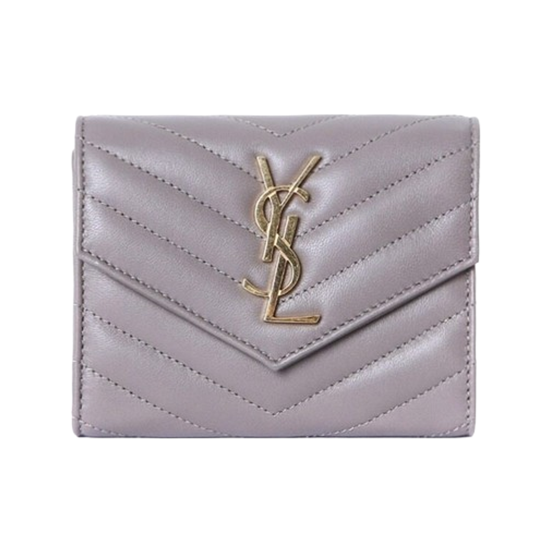 403943-AAA44-2826 Saint Laurent Cassandre Compact Tri-Fold Wallet in Lambskin Greyish Brown