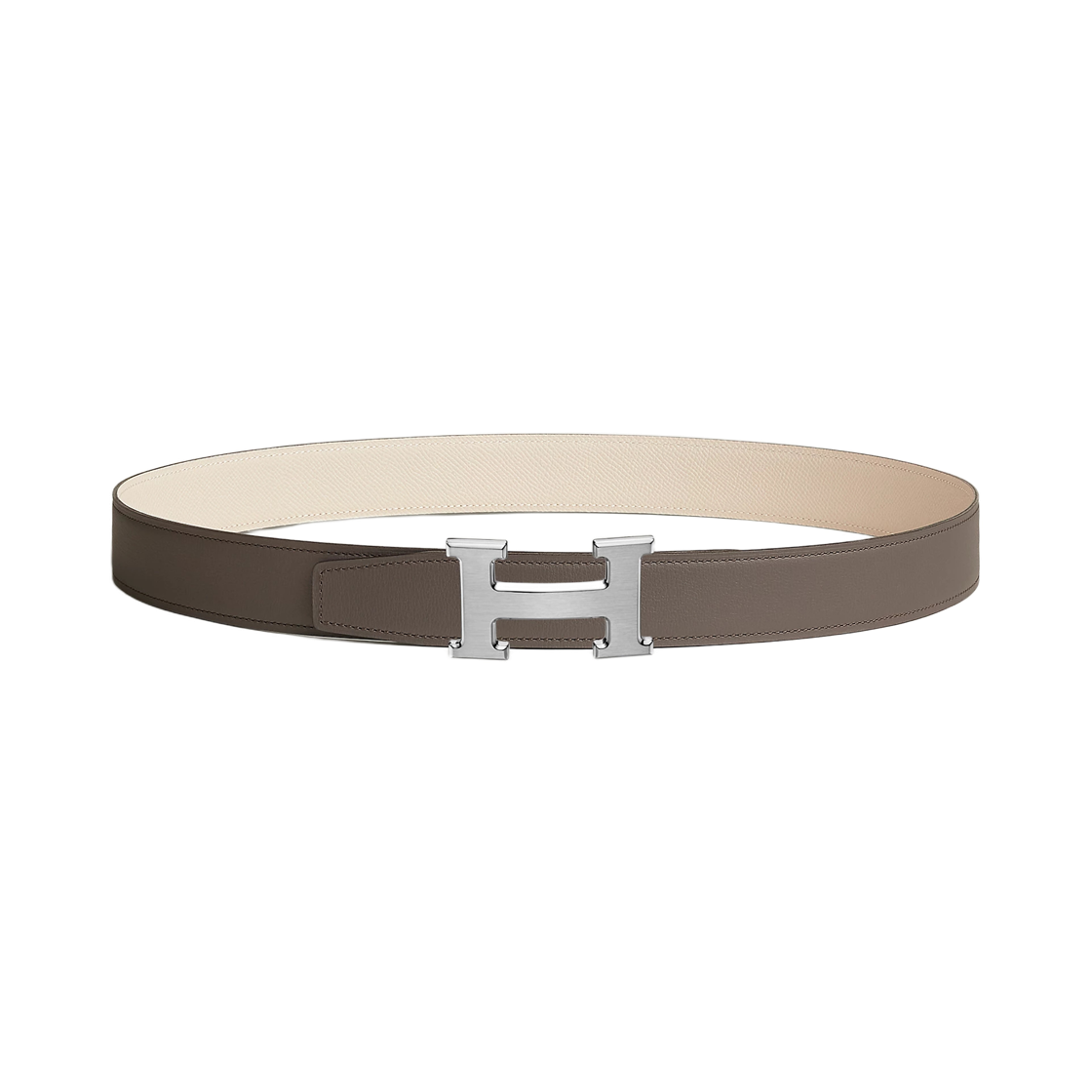 H064544CB86/H011822UAAI (W) Hermes H Belt Buckle & Reversible Leather Strap 32mm & Palladium Gris Etain Craie