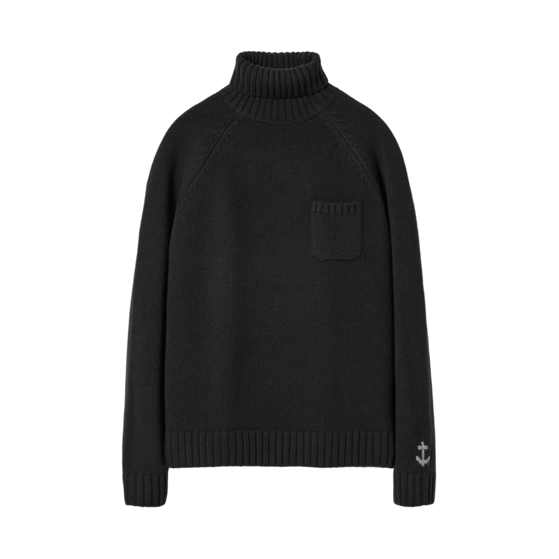 GW26DKN02-BK Guernsey Woollens Superfine Merino Wool Pocket Turtleneck Sweater Black
