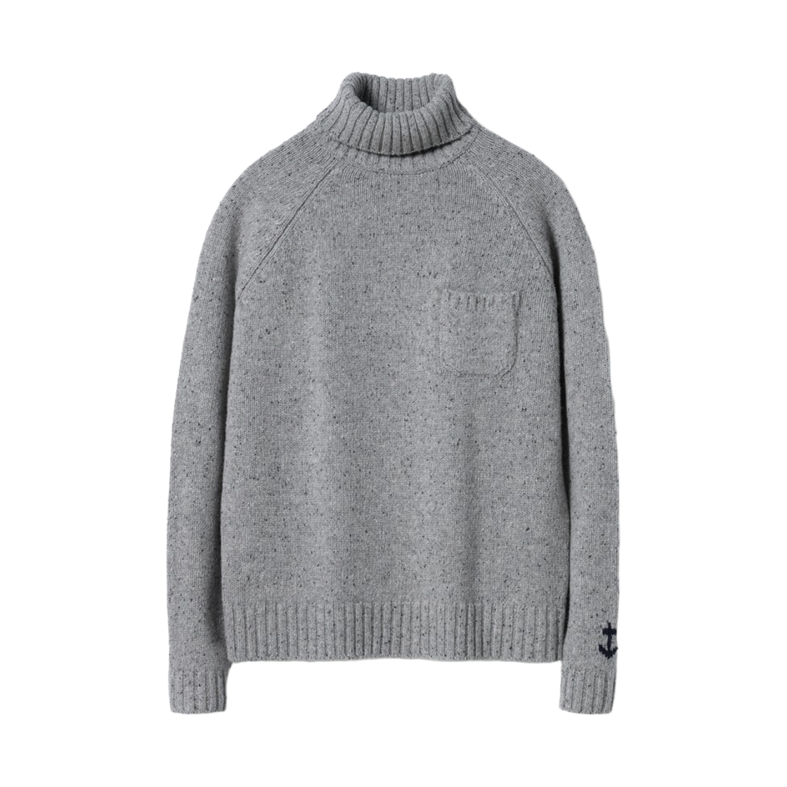GW26DKN01-GR Guernsey Woollens Nep Wool Pocket Turtleneck Sweater Grey