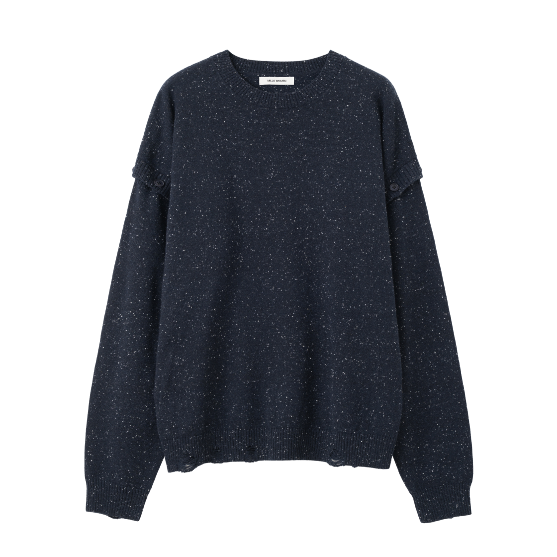 MW226NAV MILLO WOMEN Button Damage Knit Top Navy