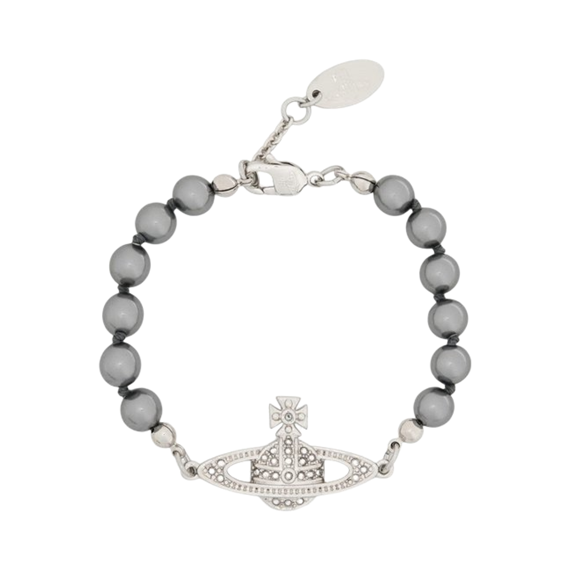 61030001-02P786 Vivienne Westwood Mini Bas Relief Pearl Bracelet Silver Grey