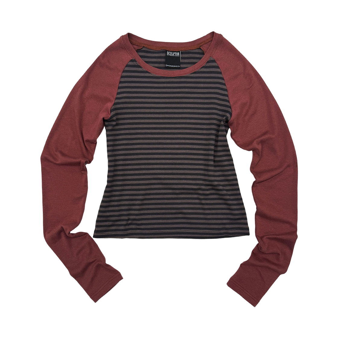 SC26A228RD Sculptor Striped Raglan Tee Dusty Red