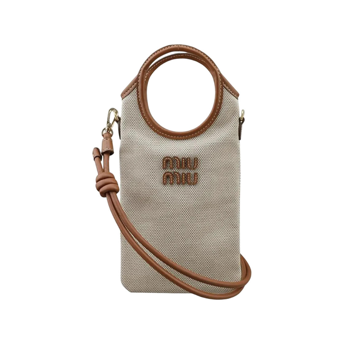 5ZT080-ACRN-F062F Miu Miu Canvas Smartphone Case Beige Brandy