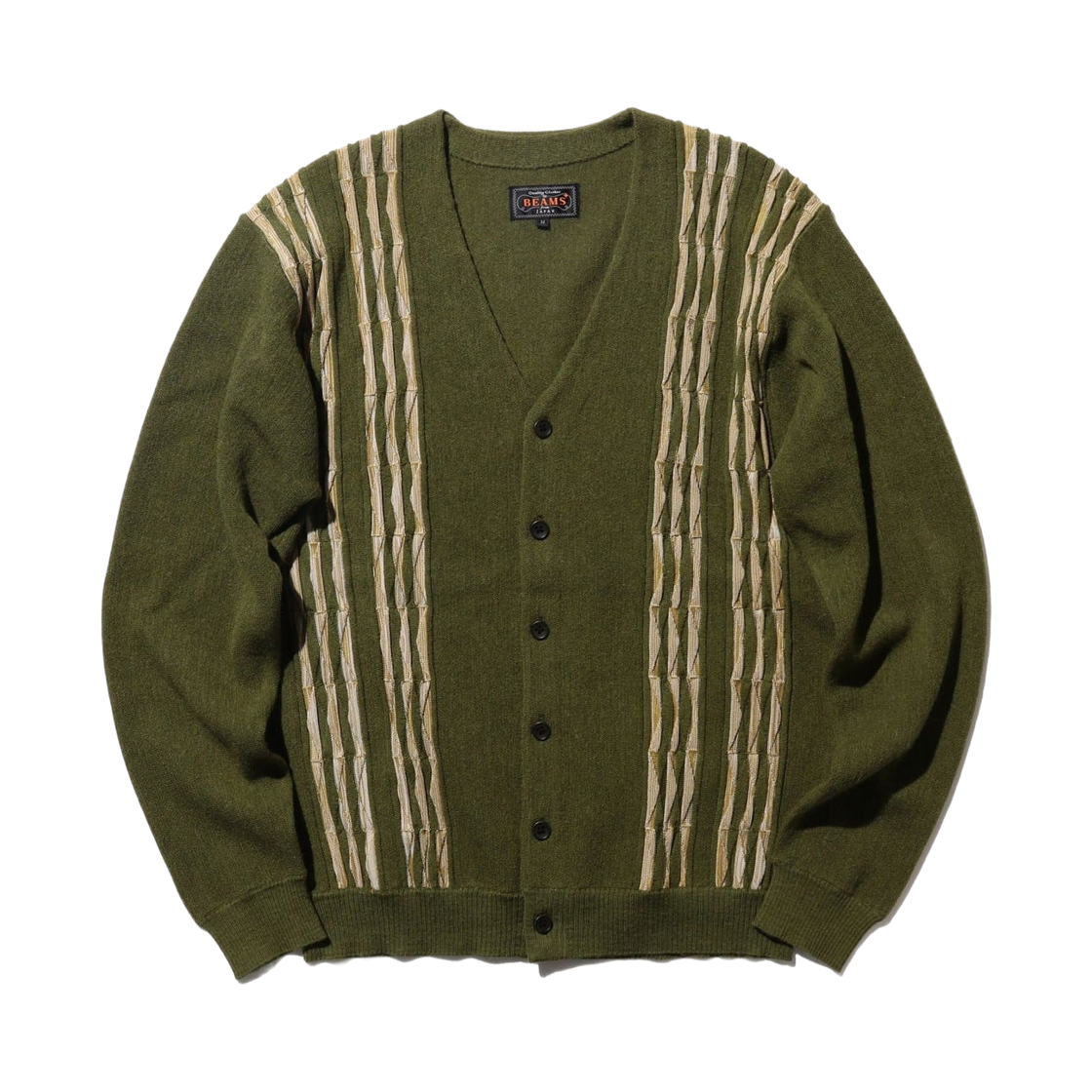 38-15-0248-156 Beams Plus Cardigan Born Stripe 14G Olive
