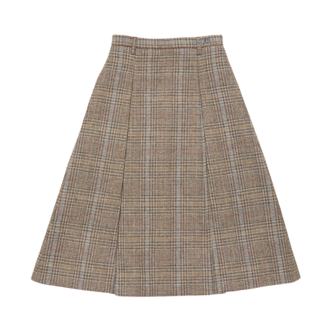 AF0598-DIR (W) Acne Studios Long Pleated Wool Skirt Brown Blue Multi
