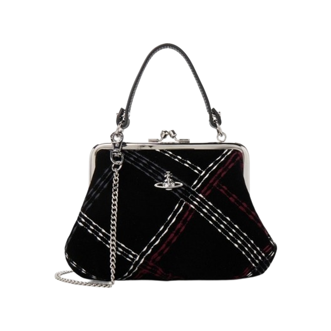 4B010007W-W01ID-N208 Vivienne Westwood Granny Frame Pulse Chain Bag Black