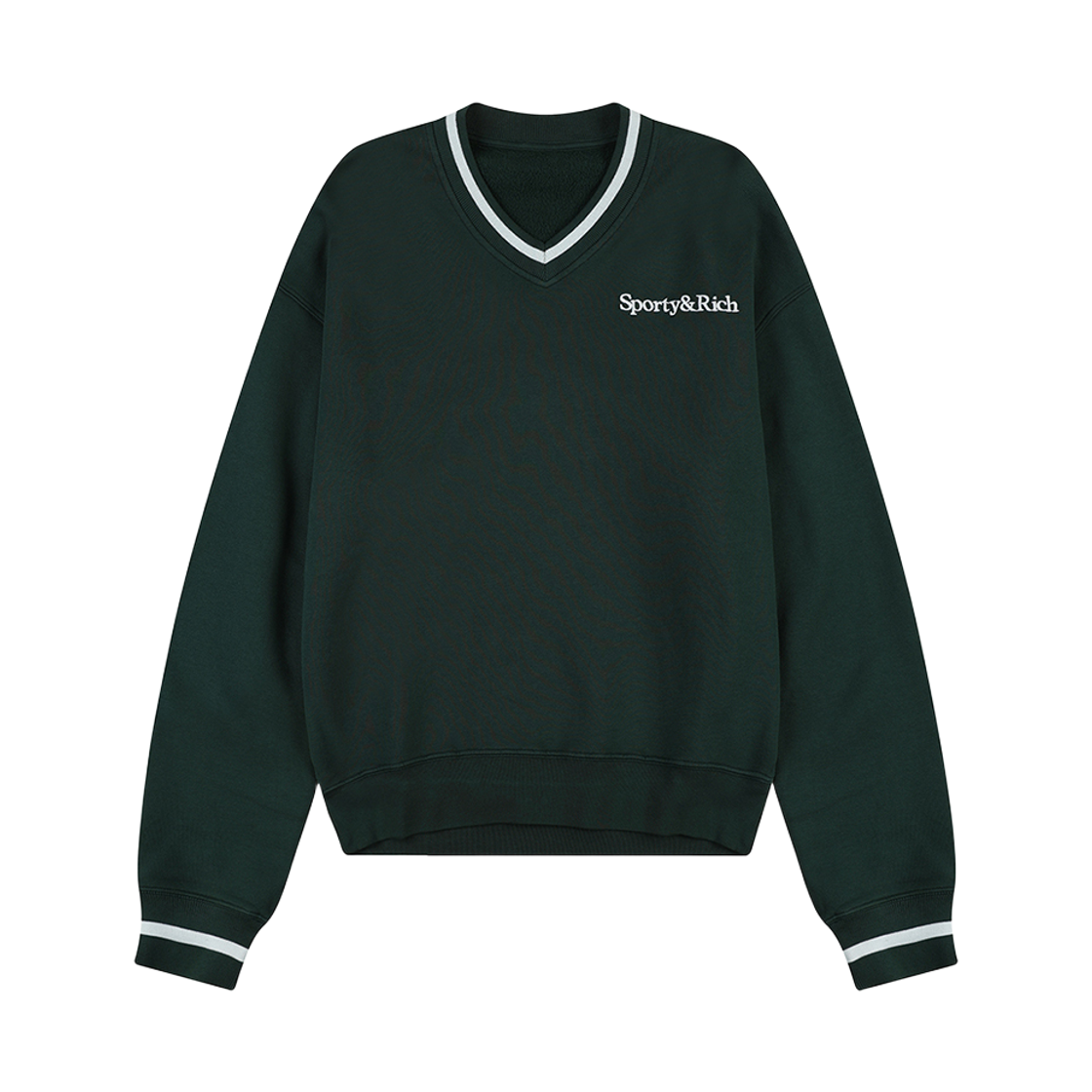 SRD5MT0008GN PEER Sporty & Rich Serif Logo Embroidered V-Neck Green