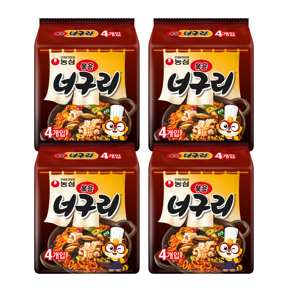 농심 볶음너구리 4입 x 4팩 (총 16봉)(Nongshim Stir-Fried Neoguri Ramen 4-Pack x 4 (16 Packs Total))