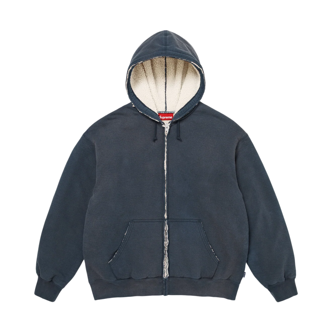 - Supreme Shearling Lined Zip Up Hooded Sweatshirt Navy - 26FW