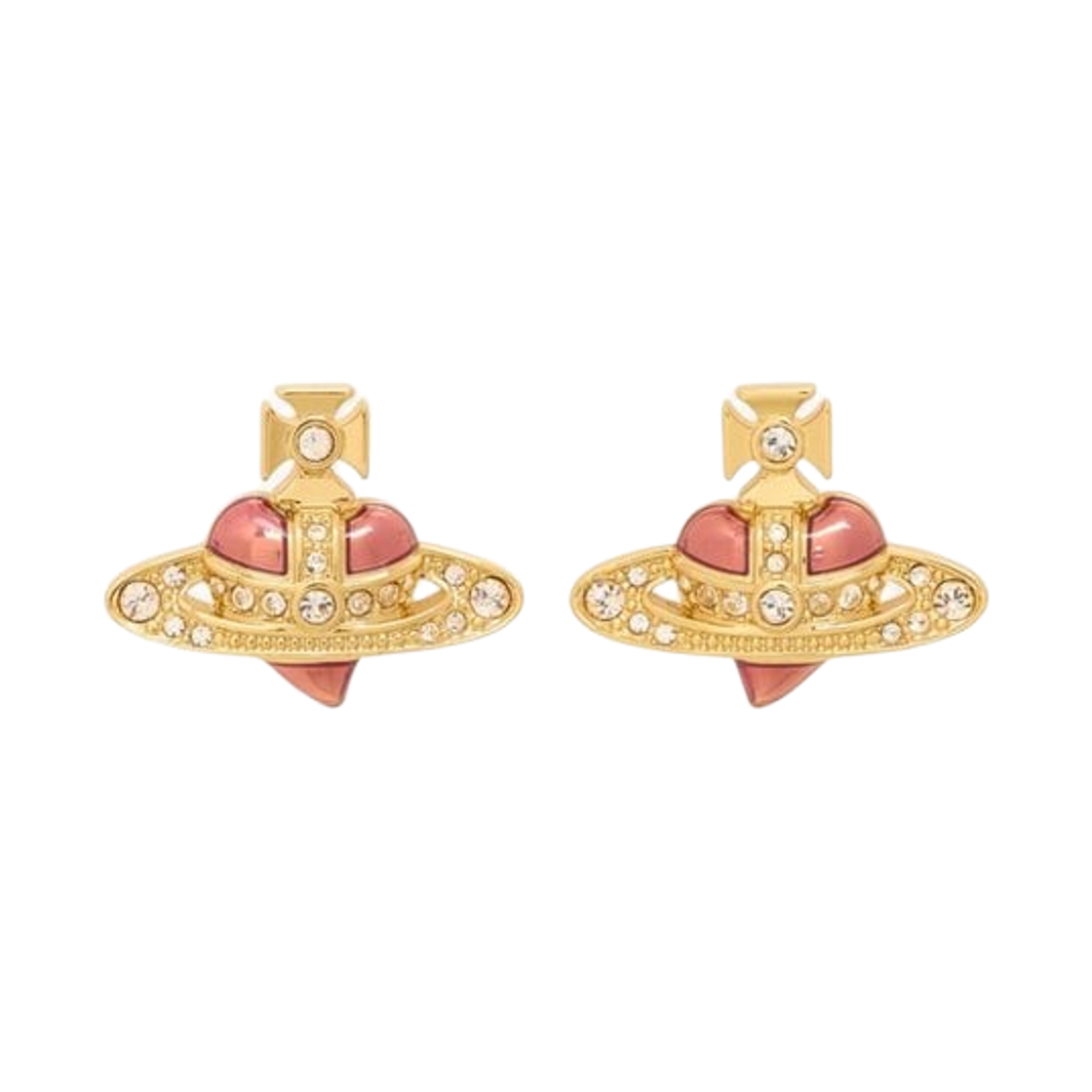 6201033K-02RA16 (W) Vivienne Westwood New Diamante Heart Earrings Gold Pink