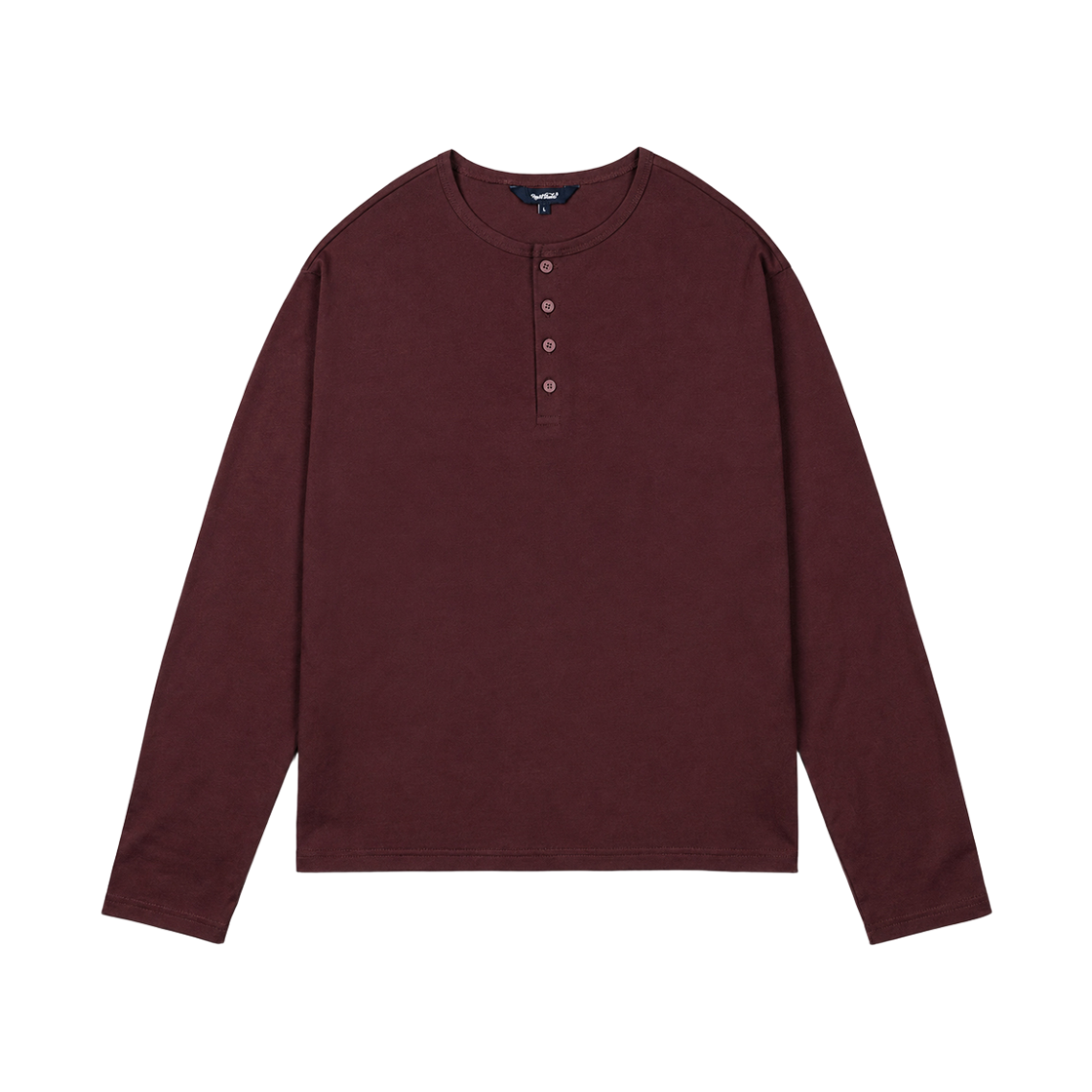 clothes066 NUART STUDIO Origin Henley Neck Semi-Cropped Long Sleeve T-Shirt Burgundy