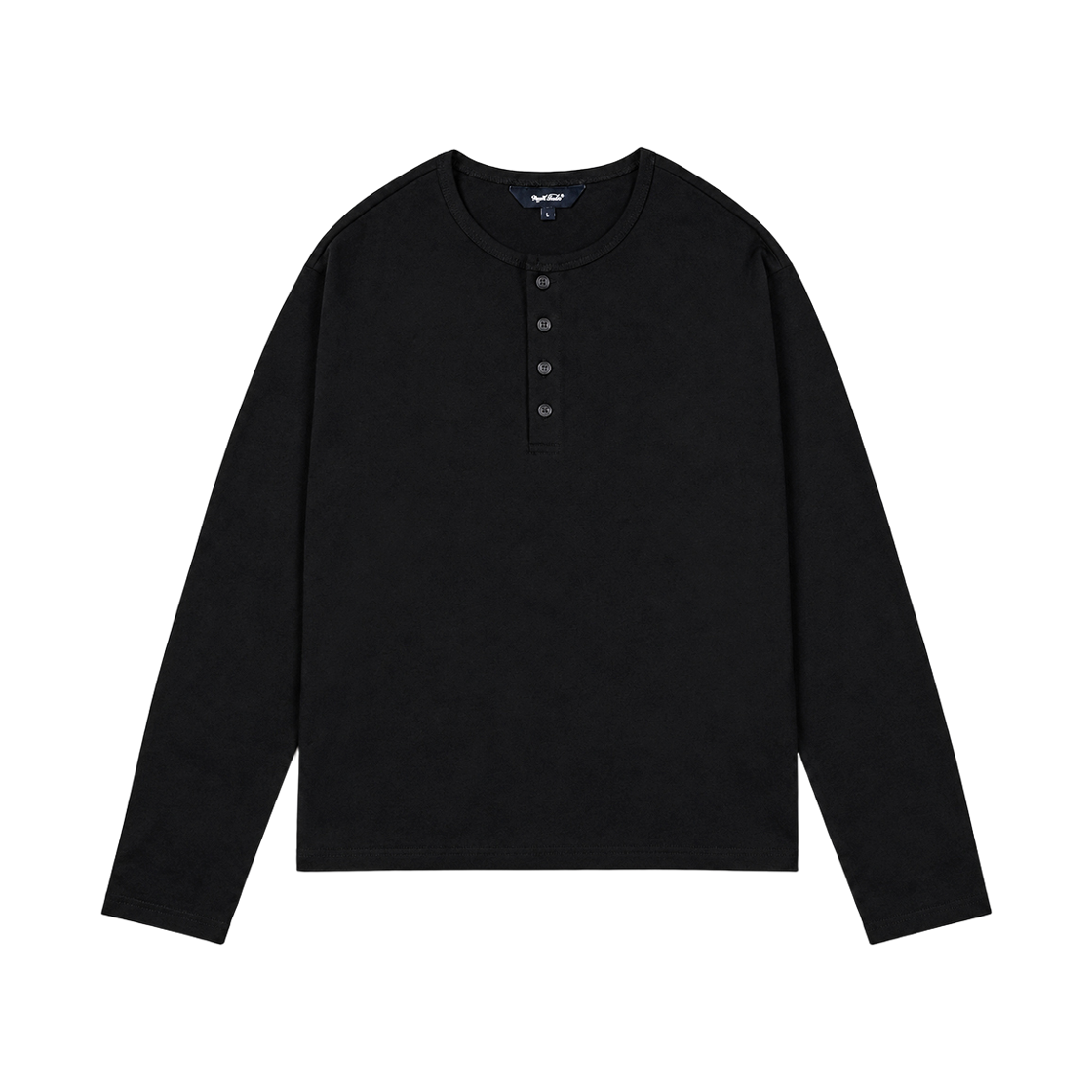 누아트 스튜디오 오리진 헨리넥 세미 크롭 긴팔 티셔츠 블랙(NUART STUDIO Origin Henley Neck Semi-Cropped Long Sleeve T-Shirt Black)