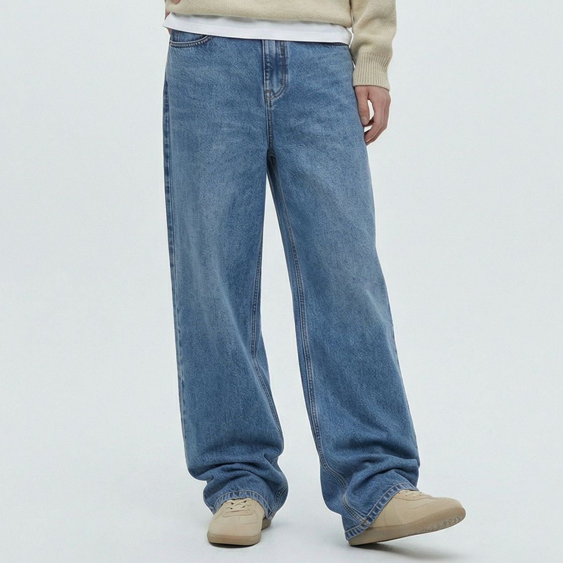 크로스닷 포즈 와이드 워싱 데님 팬츠 6 Color [CRDD_5001]_중청(CROSSDOT Pose wide-washed denim pants 6 Color [CRDD_5001]_Medium Blue) - 3