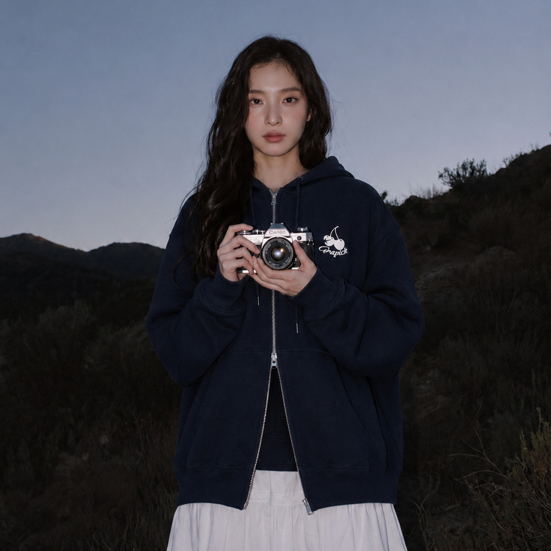 그라픽 체리픽 2WAY 오버핏 후드집업 4 Color [GRPH_6004]_네이비(GRAPICK Cherry Pick 2WAY Oversized-fit Hooded Zip-Up 4 Color [GRPH_6004]_Navy) - 2
