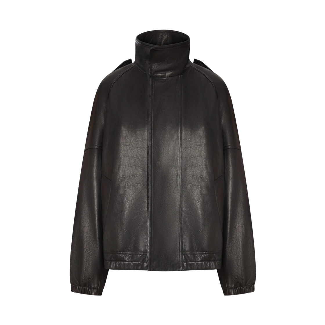 858507-YCNF2-1000 (W) Saint Laurent High Collar Oversized Leather Jacket Black