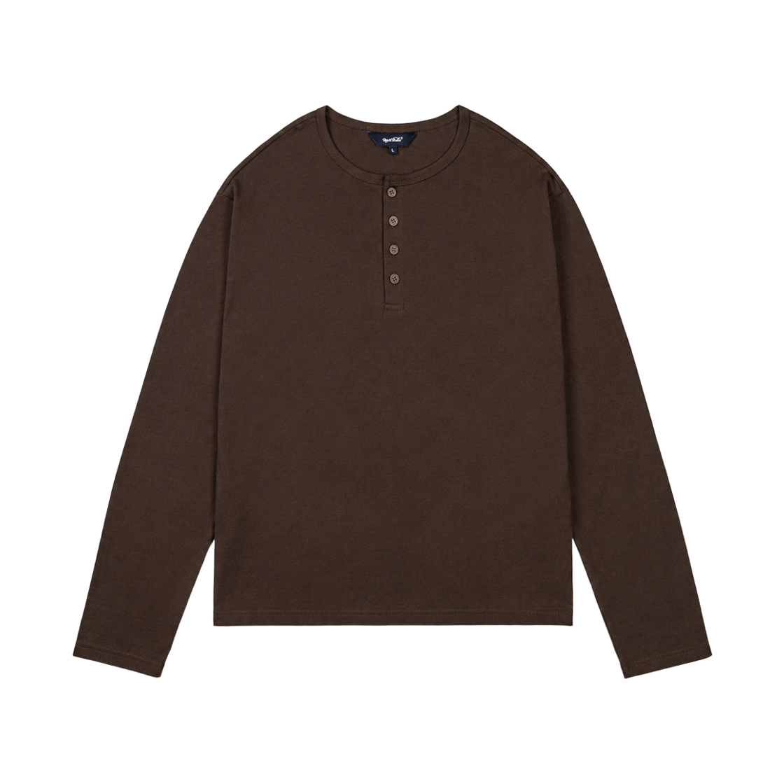 누아트 스튜디오 오리진 헨리넥 세미 크롭 긴팔 티셔츠 브라운(NUART STUDIO Origin Henley Neck Semi-Cropped Long Sleeve T-Shirt Brown)