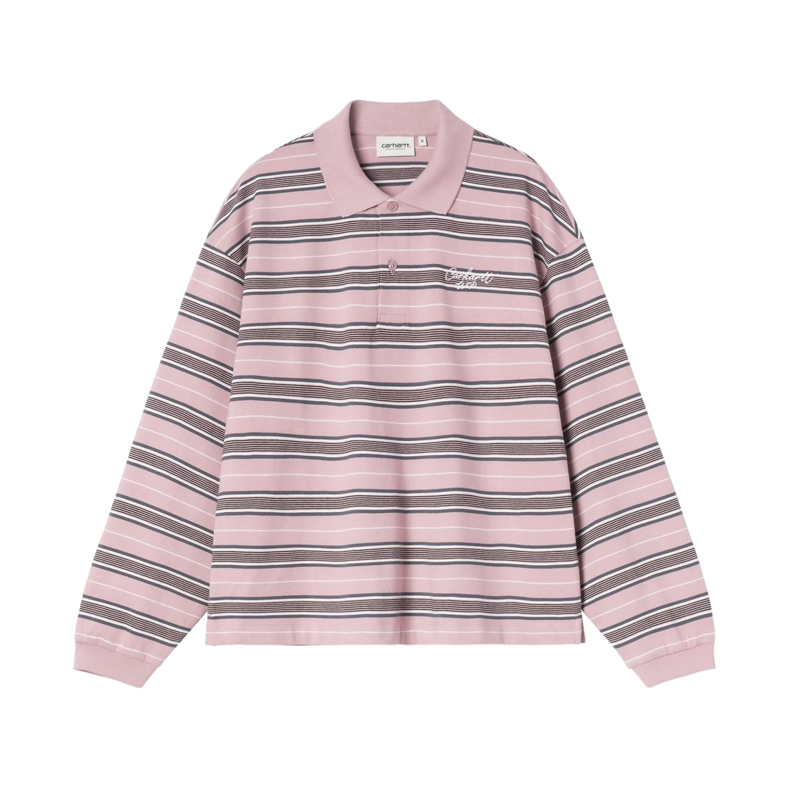 I037172-3UG-XX (W) Carhartt WIP Long Sleeve Bronson Polo Bronson Stripe Hortensia