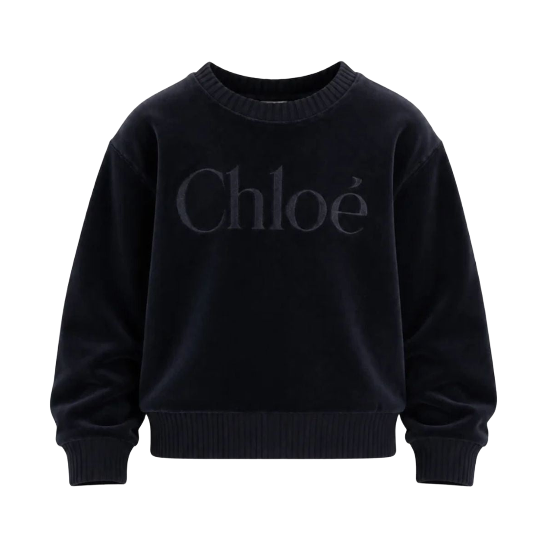 (키즈) 끌로에 로고 자수 벨벳 스웨터 블루((Kids) Chloe Logo Embroidered Velvet Sweater Blue)