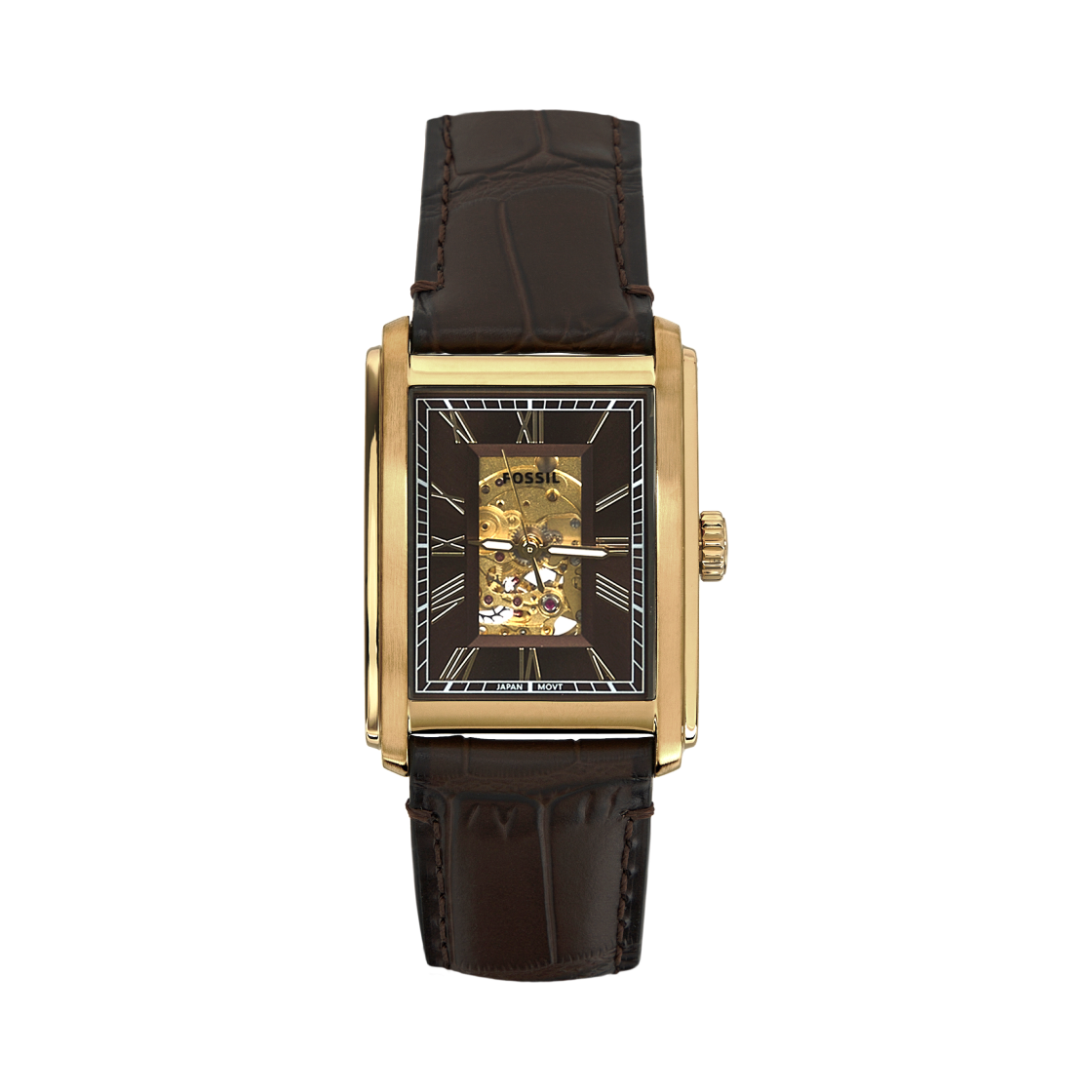 파슬 캐러웨이 오토매틱 쓰리핸드 30mm 크로코 레더 골드 브라운(Fossil Carraway Automatic Three-Hand 30mm Croco Leather Gold Brown)