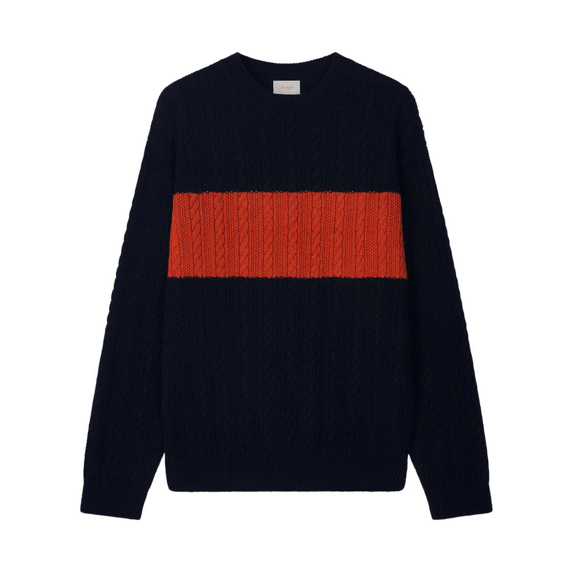 0025FRTM002 STRANGER Regular Fit Aran Cable Paneled Sweater