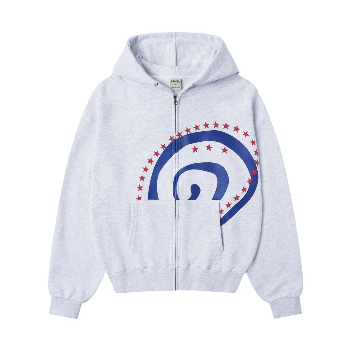 AM26FWJP08WG AMOU [Fleece] Molly Star Hoodie Zip-Up White Gray