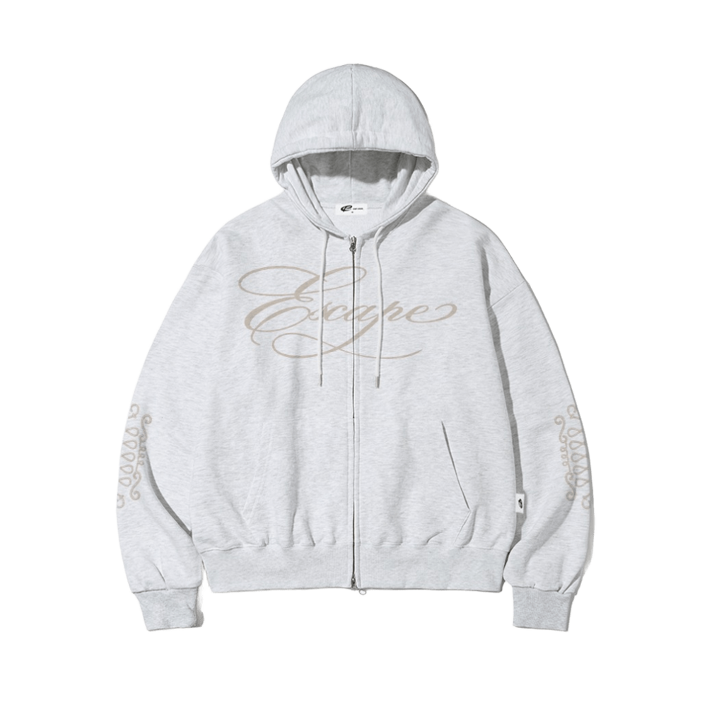 E262HZ012WM ESCAPEFROM Napoleon Sleeve Print Two-Way Zip-Up Hoodie White Melange