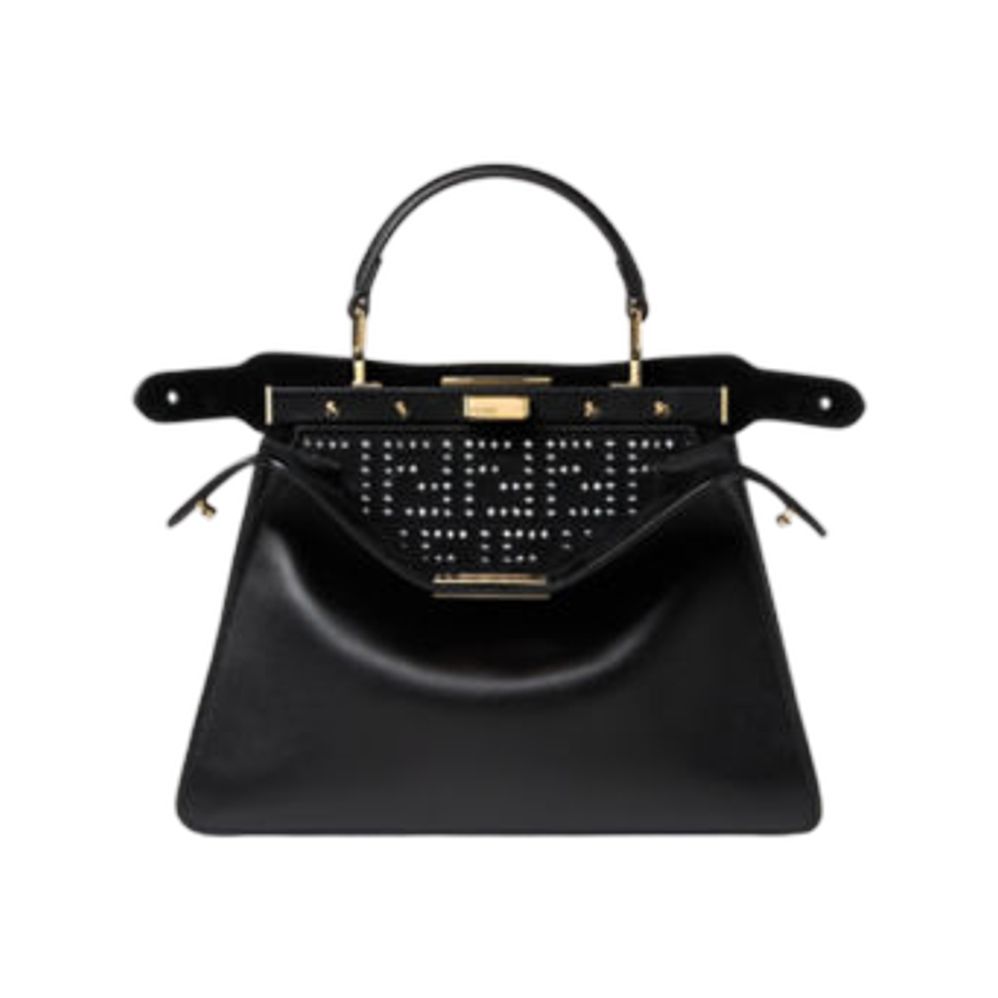 8BN327B1ZLF0QA1 Fendi Peekaboo I See U Small Mirror Embroidered Leather Bag Black